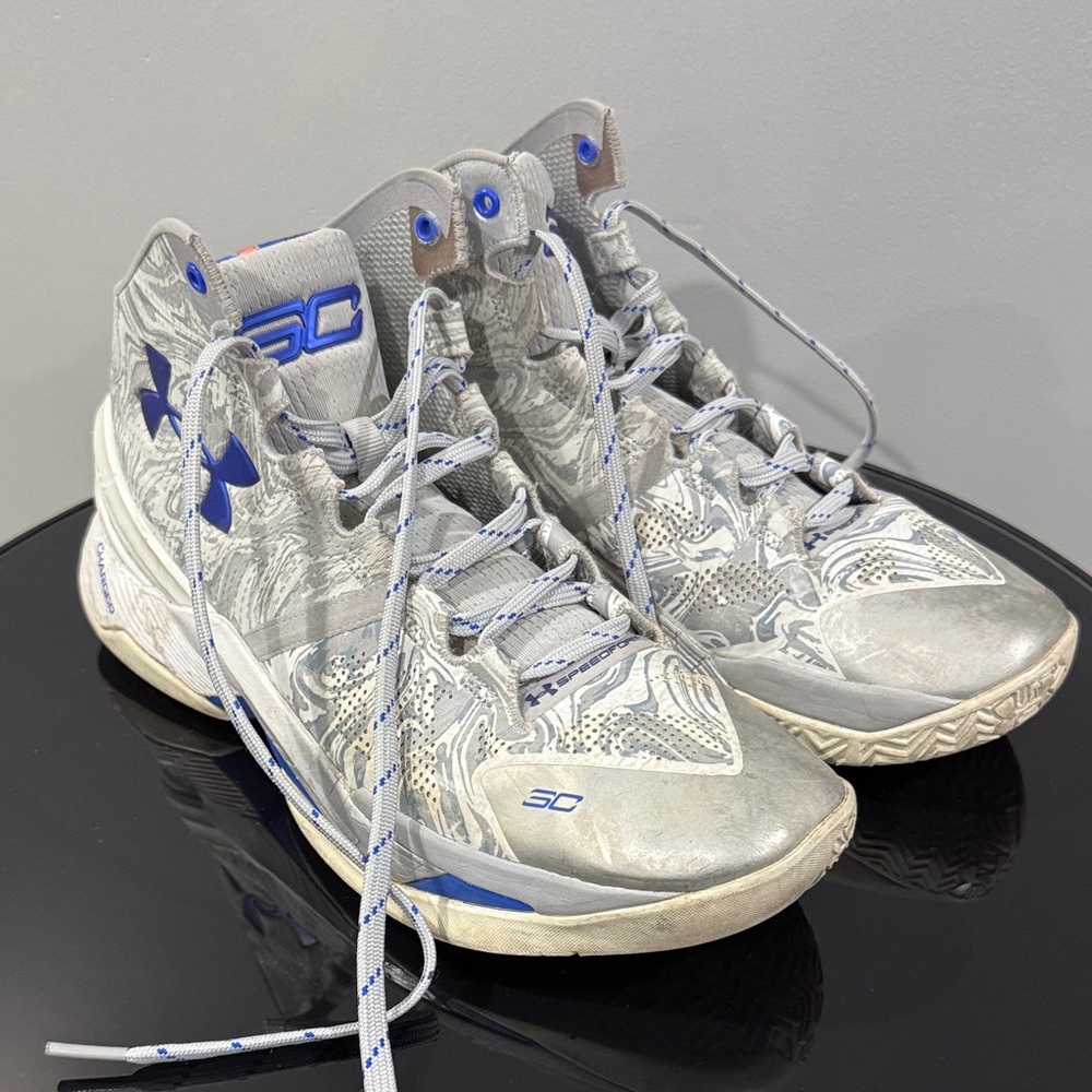 Stephen Curry 2 Under Armour aluminum Gray and Blue waves basketball shoes